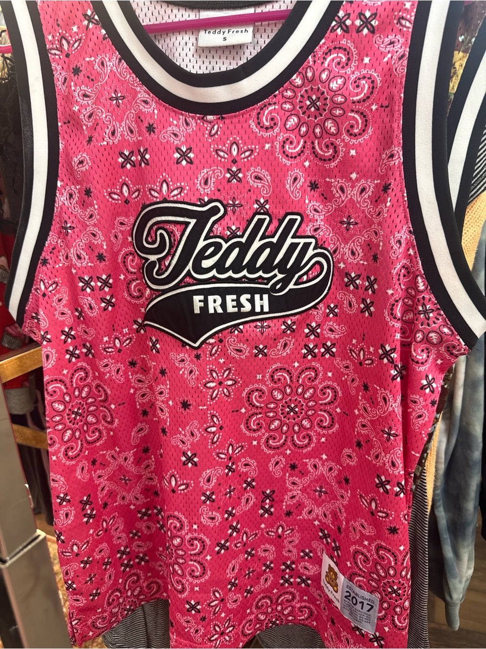 Teddy Fresh Pink Bandana Mesh Jersey with Contrast Trim